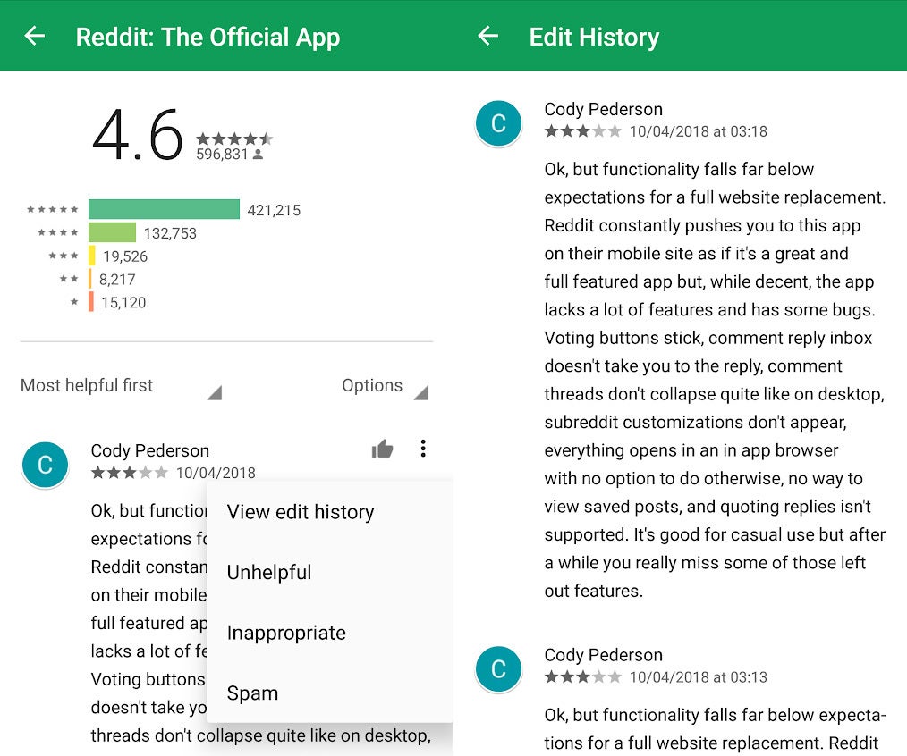 Google makes everyone&#039;s Play Store review edit history publicly visible