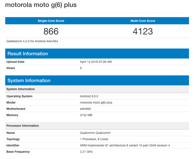 Moto G6 Plus benchmark listing reveals Snapdragon 660 and more