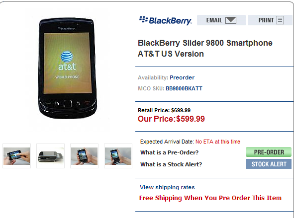 Pre-order the super studly BlackBerry 9800 before Tuesday's introduction