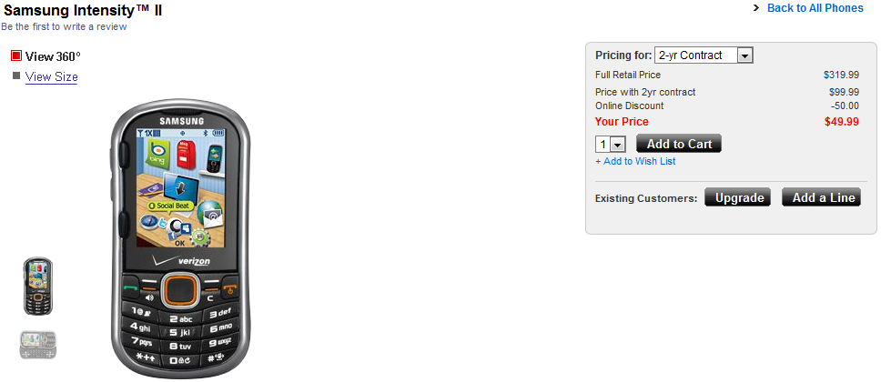 Verizon now offering Samsung Intensity II