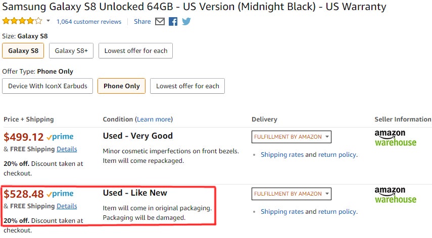 Deal: Buy a Samsung Galaxy S8 or S8+ (like new) for less than $500
