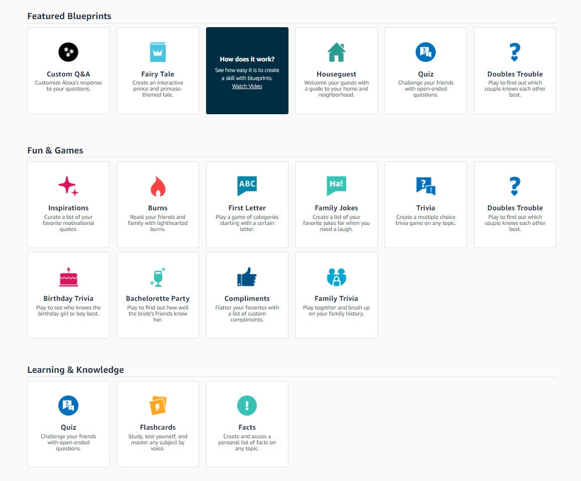 Blueprints are text-based templates that allow you to create custom Alexa skills - How to create your own Alexa skills with Amazon Blueprints
