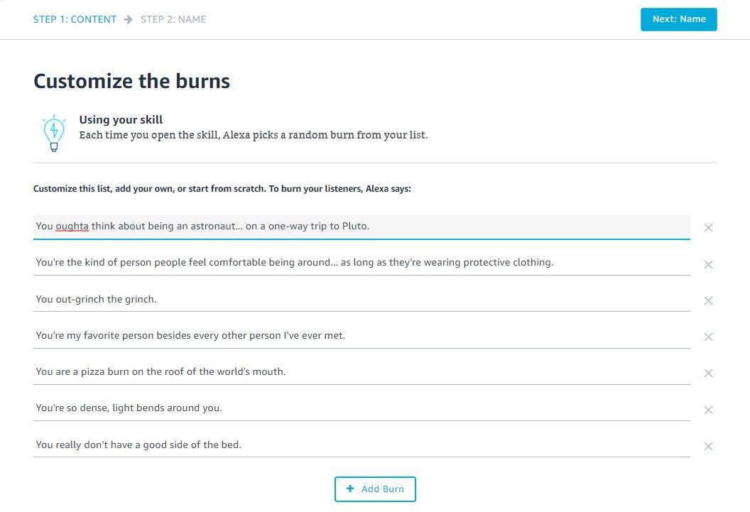 Creating custom burns is always fun and easy - How to create your own Alexa skills with Amazon Blueprints