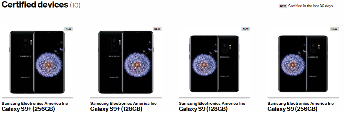 Verizon lists 128GB and 256GB Galaxy S9 versions