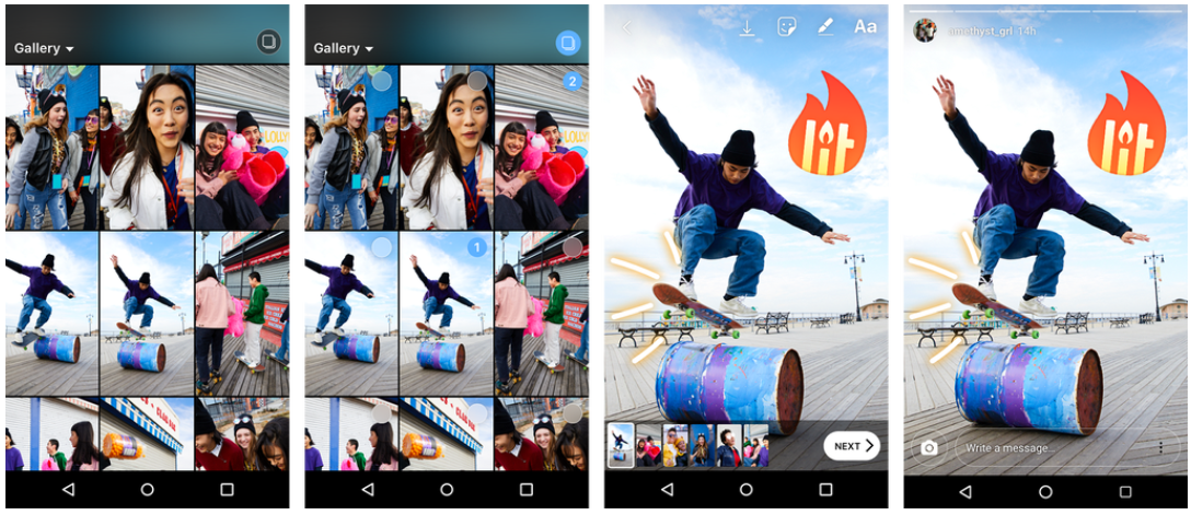 After tapping the new icon in the upload media section, you&#039;ll pick up to ten photos or videos from your gallery. These will appear at the bottom of the screen where you individually edit each one and upload them all to your Story at one time - Instagram update makes it easier to upload photos and videos to Stories
