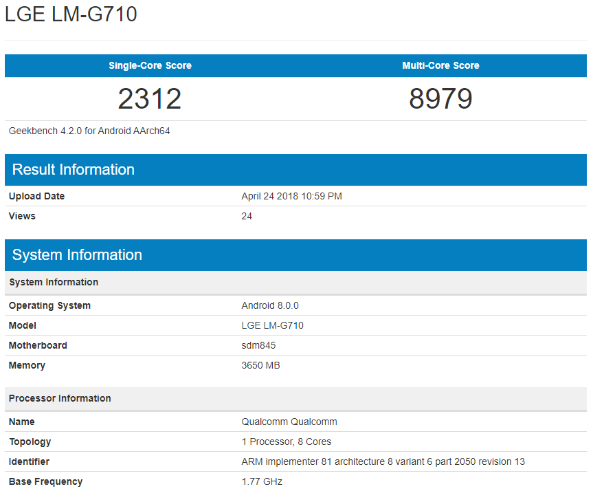 First LG G7 benchmark leaks some underwhelming specs