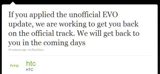 Update is in the works for those who applied the unofficial Froyo update for the EVO 4G