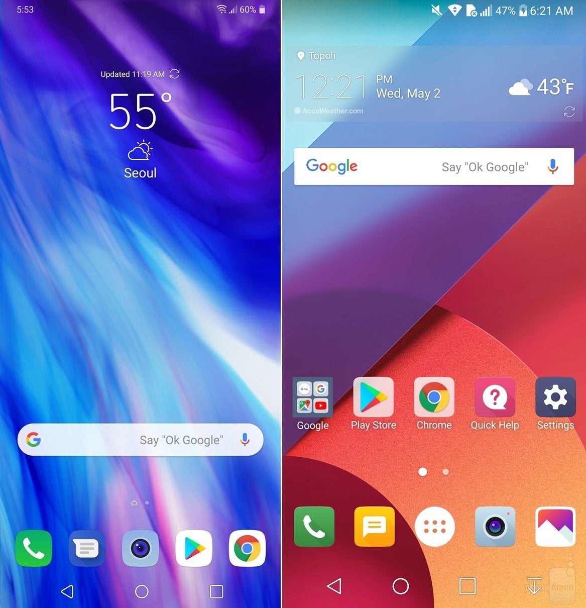 LG G7 ThinQ (left) vs LG G6 (right) - LG G7 UI comparison vs LG G6: A walkthrough of the interface