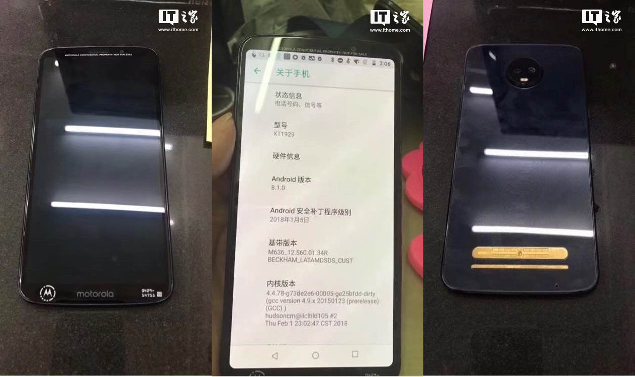 Moto Z3 Play live pictures reveal thin bezels, Android 8.1.0 Oreo, dual-camera setup