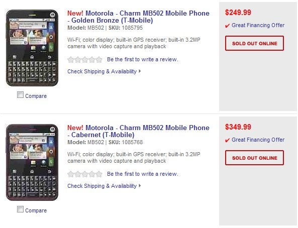 Best Buy has the Motorola CHARM priced online at $250 &amp; $350 no-contract