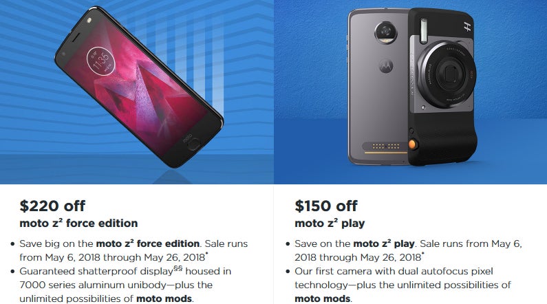 Motorola takes up to $220 off its best phones: Moto Z2 Force, Z2 Play, X4