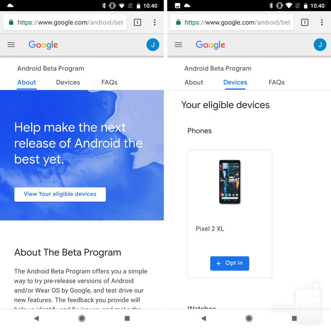 Open Google's Android P Beta page, log in, and Opt In with your eligible device - How to install the Android P beta on your Google Pixel or other eligible phone