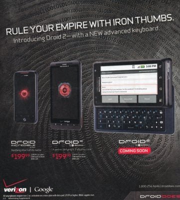 Advertisement insert displays the DROID 2 as &quot;coming soon&quot;
