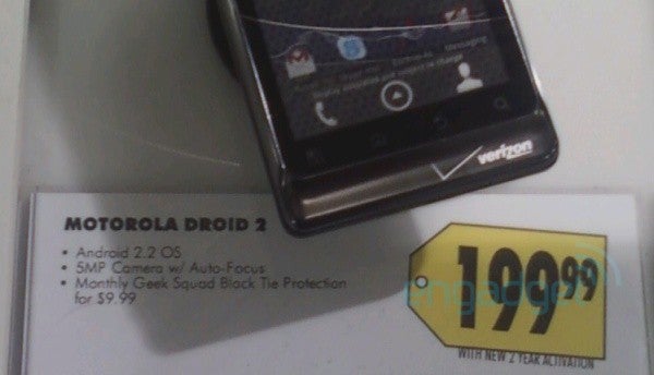 Best Buy prices DROID 2 at the $199 Gold Standard contract price for high-end phones