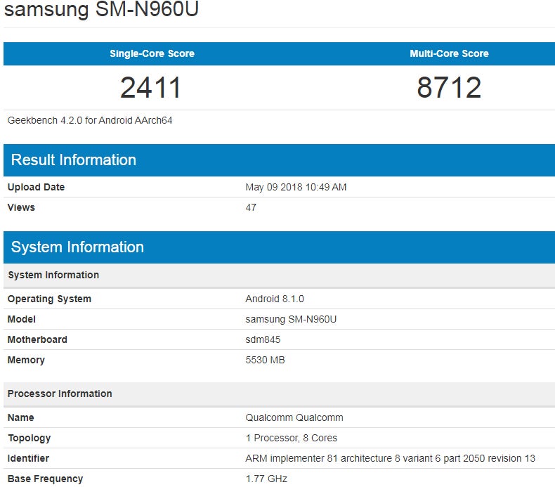 New Galaxy Note 9 benchmark test surfaces: US version of the phone likely has 6 GB of RAM