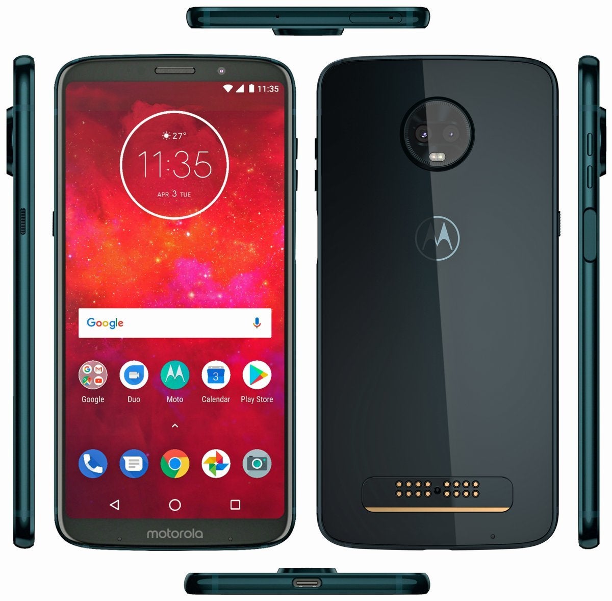 Render of the Moto Z3 Play in Deep Indigo - Render of Moto Z3 Play appears in Deep Indigo