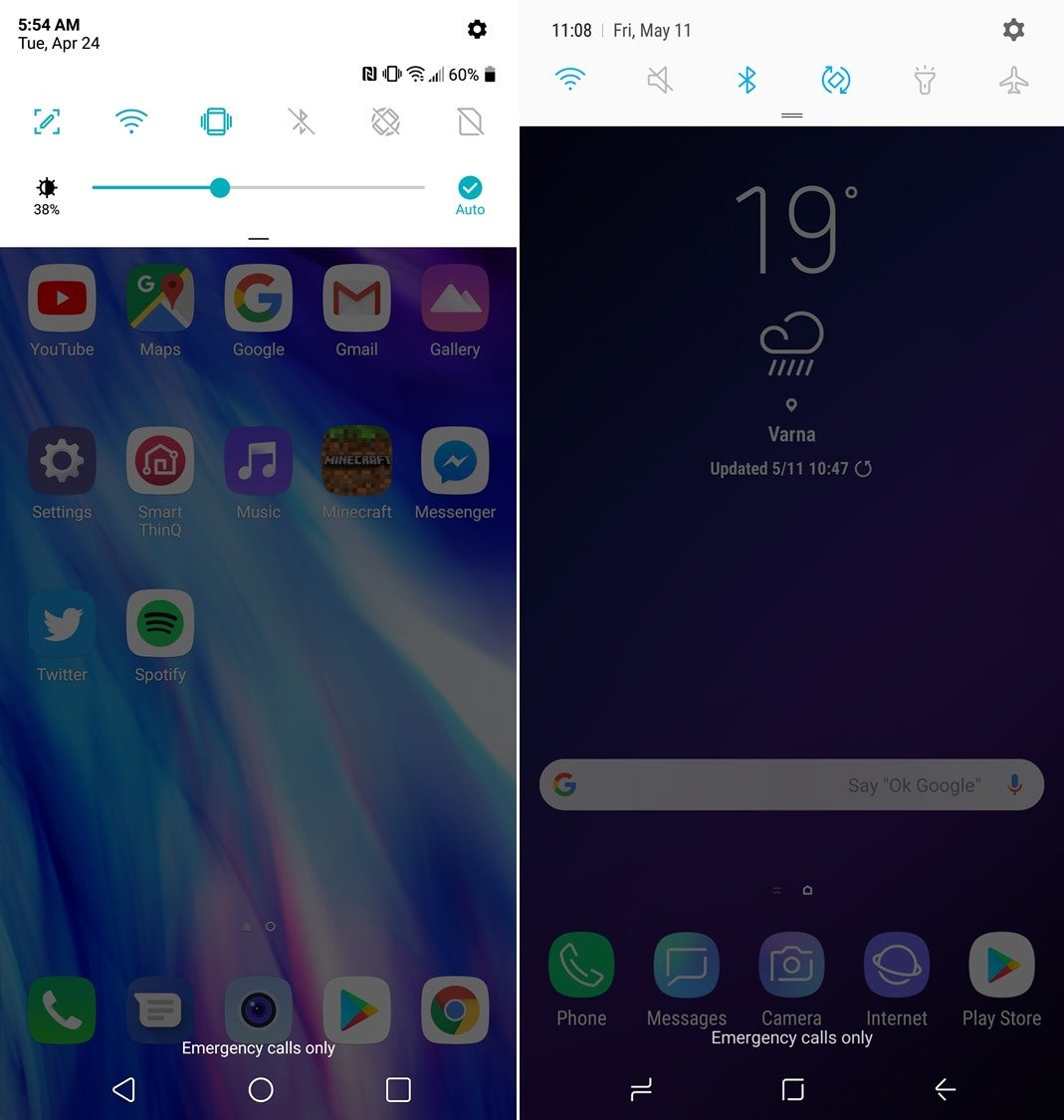LG G7 ThinQ (left) vs Samsung Galaxy S9 (right) - LG G7 ThinQ vs Samsung Galaxy S9: Visual interface comparison
