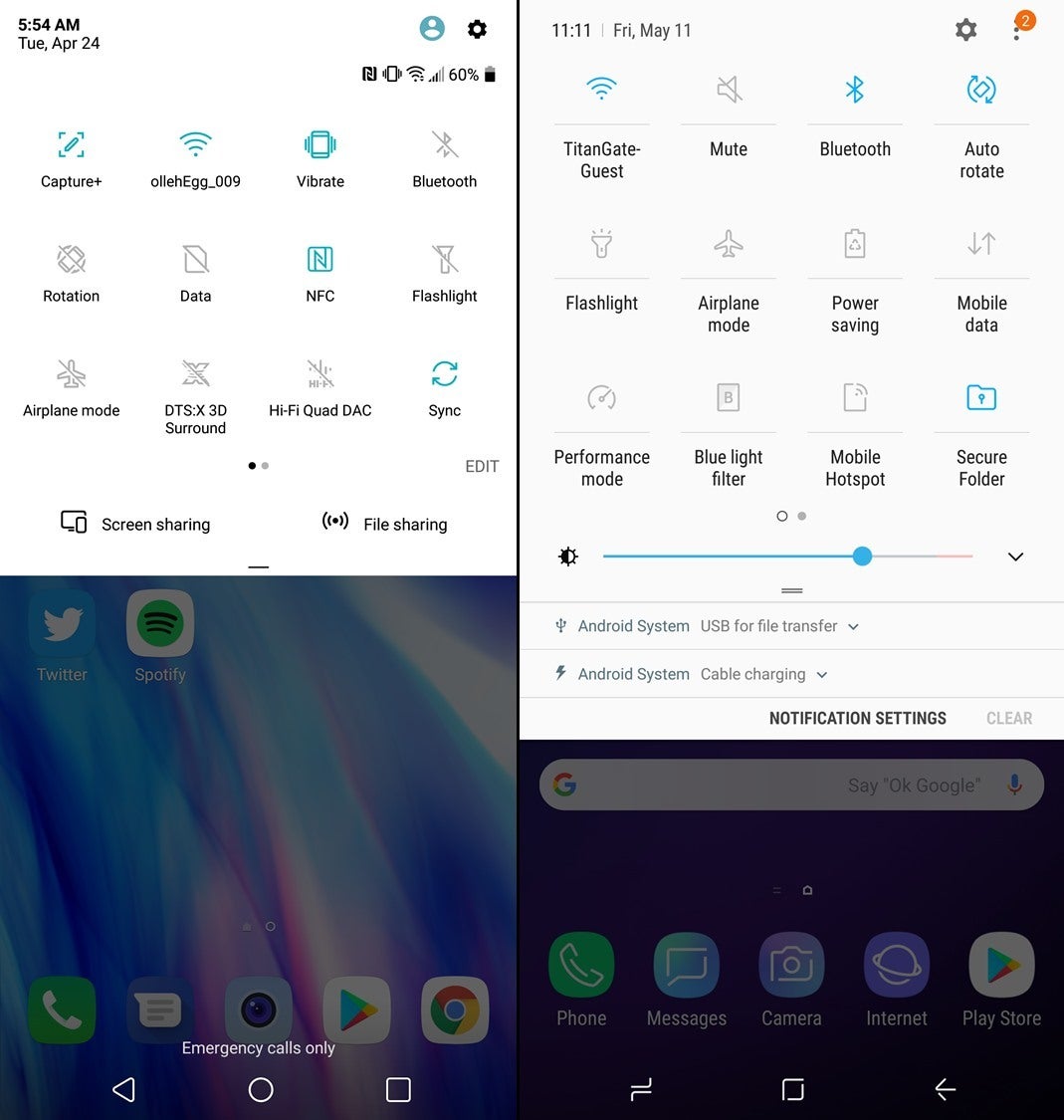 LG G7 ThinQ (left) vs Samsung Galaxy S9 (right) - LG G7 ThinQ vs Samsung Galaxy S9: Visual interface comparison