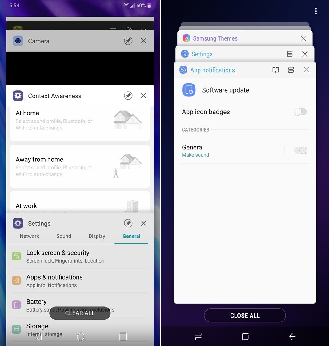 LG G7 ThinQ (left) vs Samsung Galaxy S9 (right) - LG G7 ThinQ vs Samsung Galaxy S9: Visual interface comparison