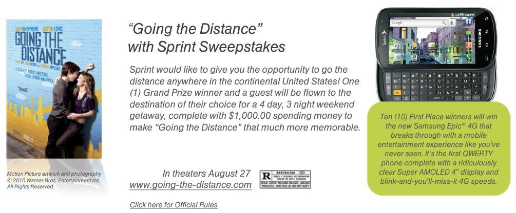 Movie tie-in and sweepstakes may point to the Samsung Epic 4G&#039;s release
