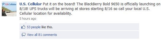 RIM BlackBerry Bold 9650 is coming to US Cellular starting on August 18