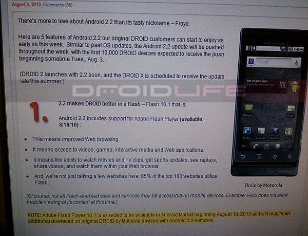 Video shows off Flash 10.1 on DROID 2; Flash to hit Android Market on August 18th