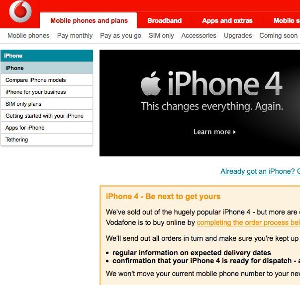 Vodafone sells out of the pay-as-you-go iPhone 4 in less than a day