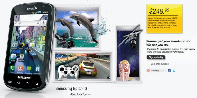 Samsung Epic 4G coming August 31 for $249.99 - Sprint&#039;s second 4G device to have Epic launch August 31st