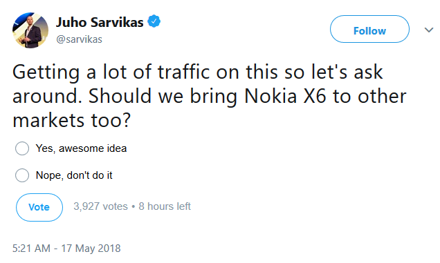 HMD Global asks consumers if it should offer the Nokia X6 in other markets besides China