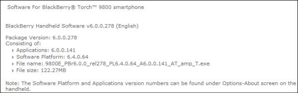 AT&amp;T outs OS 6.0.0.141 for the Torch 9800 for those who want to tinker around