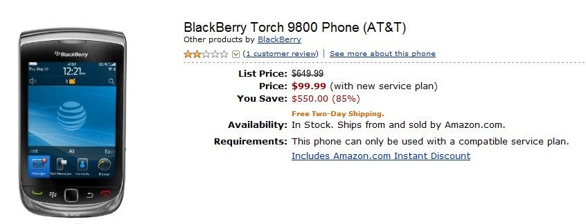 Amazon comes out with a great low price of the BlackBerry Torch 9800 at just $99.99