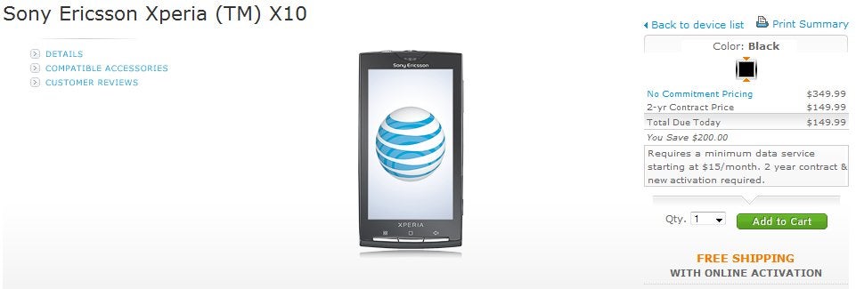 Sony Ericsson Xperia X10 is now available for sale at $149.99 through AT&amp;T