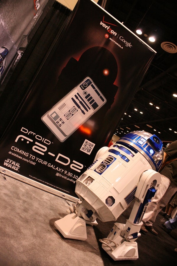R2-D2 poses for photo opportunity at Star Wars convention in Orlando