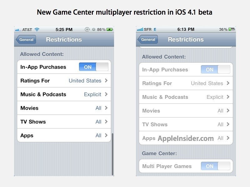 Game Center multiplayer restriction appears in developer&#039;s builds of iOS 4.1