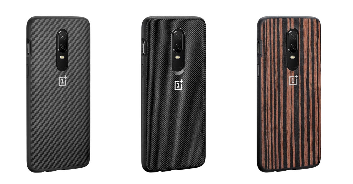 Bumper cases (karbon, nylon, wood, from left to right) engulf the phone from all sides - Best OnePlus 6 cases