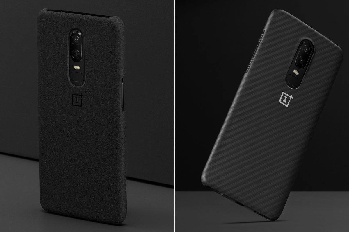 These lighter cases (sandstone is left, karbon - right) don't cover the top or bottom of the phone, but don't add as much bulk either - Best OnePlus 6 cases