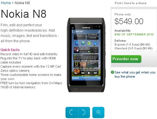 Nokia N8 pre-orders are now live for the US market - September bound