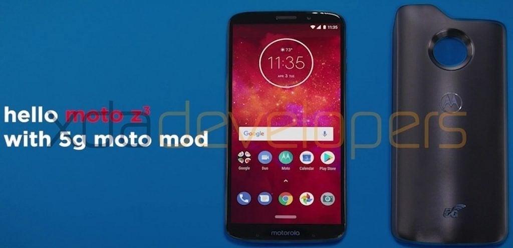 Live photo of the Moto Z3 Play and the 5G Moto Mod - Images of the Moto Z3 Play and a 5G Moto Mod leak