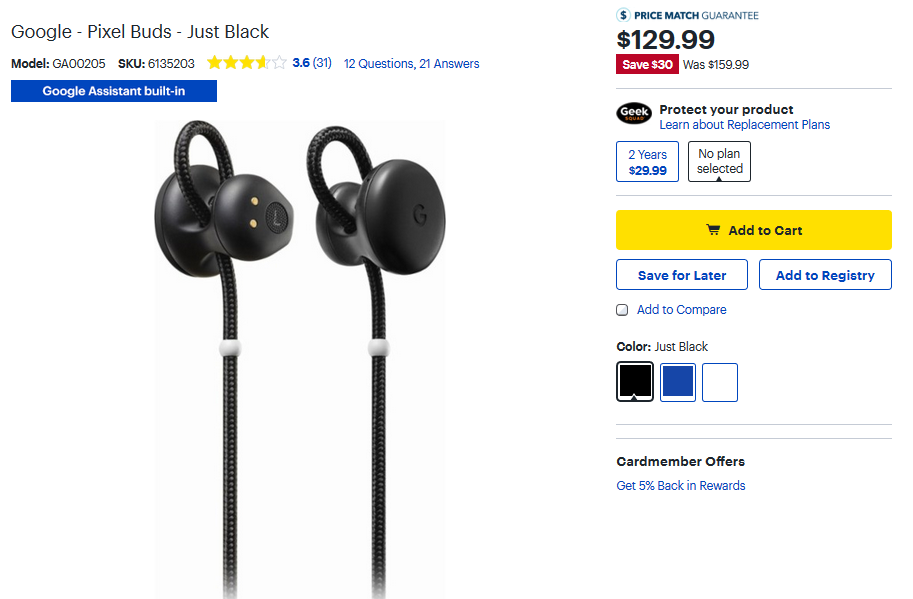 Google Pixel Buds are $30 off at Best Buy - Pick up a pair of Google Pixel Buds from Best Buy for $129 and save $30