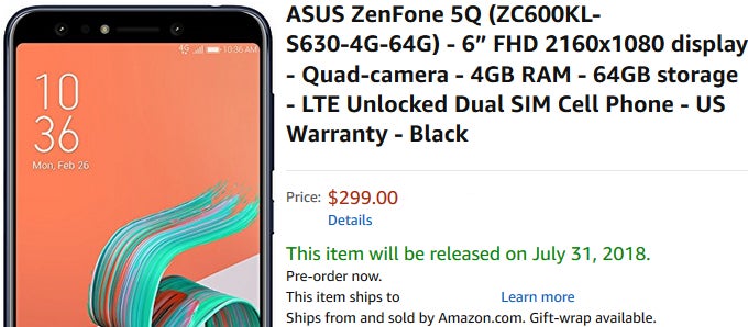 First Asus ZenFone 5 available for pre-order in the US is a notch-less model