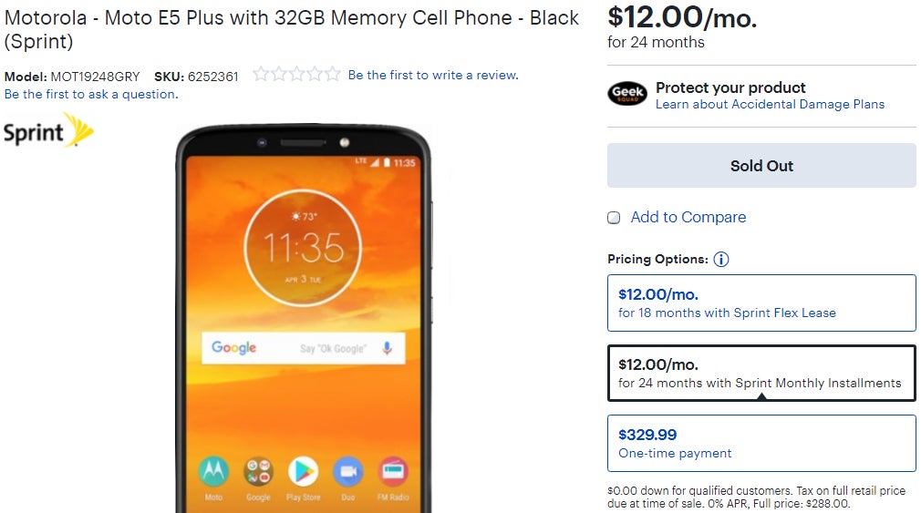 The price of Motorola Moto E5 Plus on Sprint is unjustifiably high