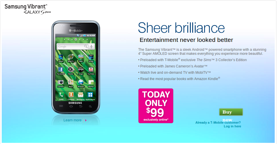 T-Mobile offers the Samsung Vibrant for $99 - today only!