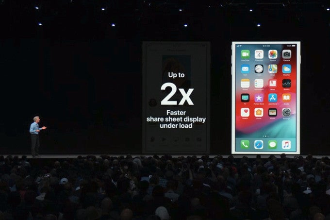 Mr. Craig Federighi introducing the boosts in performance for older devices in iOS 12 - iOS 12 is announced with focus on performance and augmented reality
