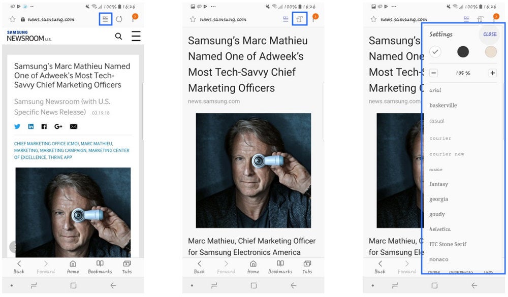 New customization options for Reader Mode - Samsung Internet Browser 7.4 Beta brings Intelligent Scan, news notifications, more