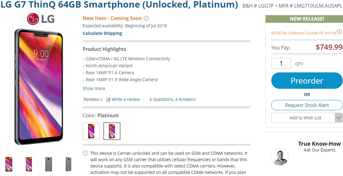 Unlocked LG G7 ThinQ to be released in July, pre-orders are open