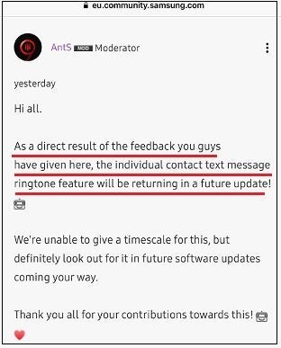 Galaxy users, Samsung has listened and will bring back customized text message ringtones