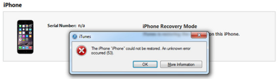 An error 53 message on an iPhone or iPad means that components used for Touch ID were replaced by non authorized third party parts - Apple fined $9 million (AUD) for misleading iPhone and iPad owners in Australia over "error 53" repairs