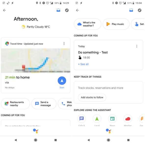 Two more screenshots showing the new feature - Google Assistant's personal overview page appears for some users