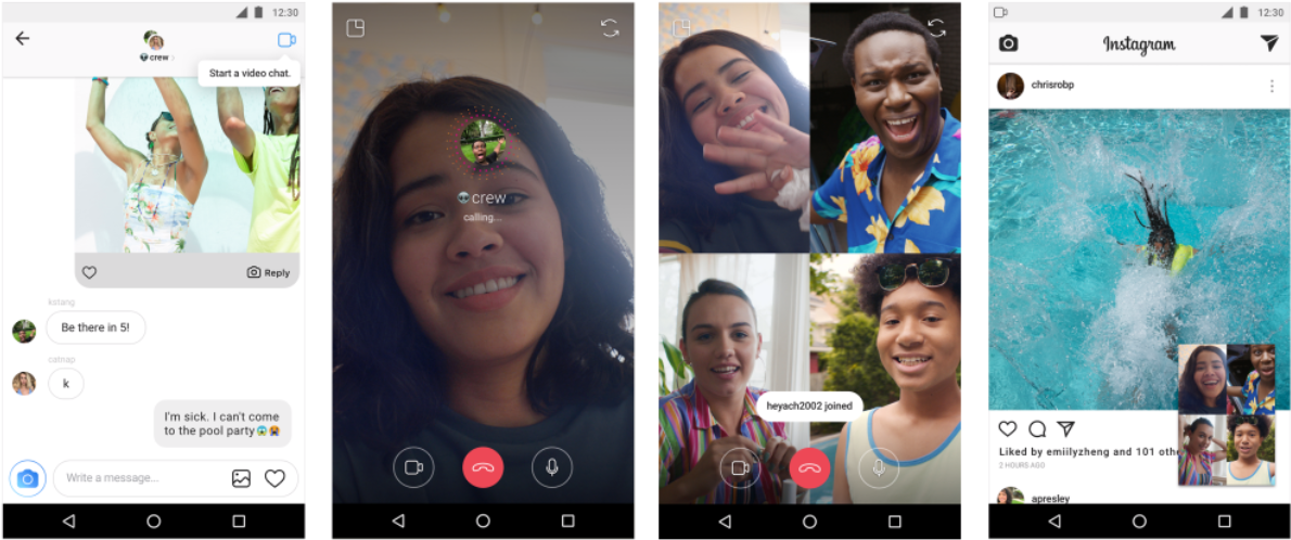 Video chats can expand to as many as four members, and can be minimized to allow for multitasking - Instagram update rolls out today with video chat, Explore topic channels and more