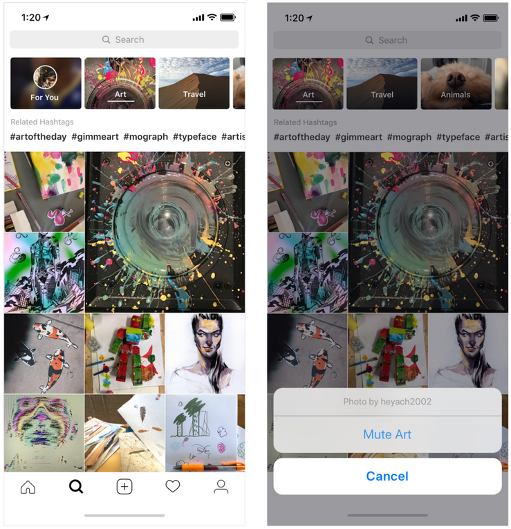 Topic channels are now found in Explore, and any one you don&#039;t want can be muted - Instagram update rolls out today with video chat, Explore topic channels and more